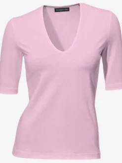 T-shirt à manches mi-longues col en v ajusté doux