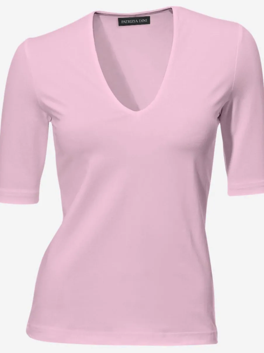 T-shirt à manches mi-longues col en v ajusté doux