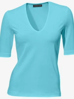 T-shirt à manches mi-longues col en v ajusté doux