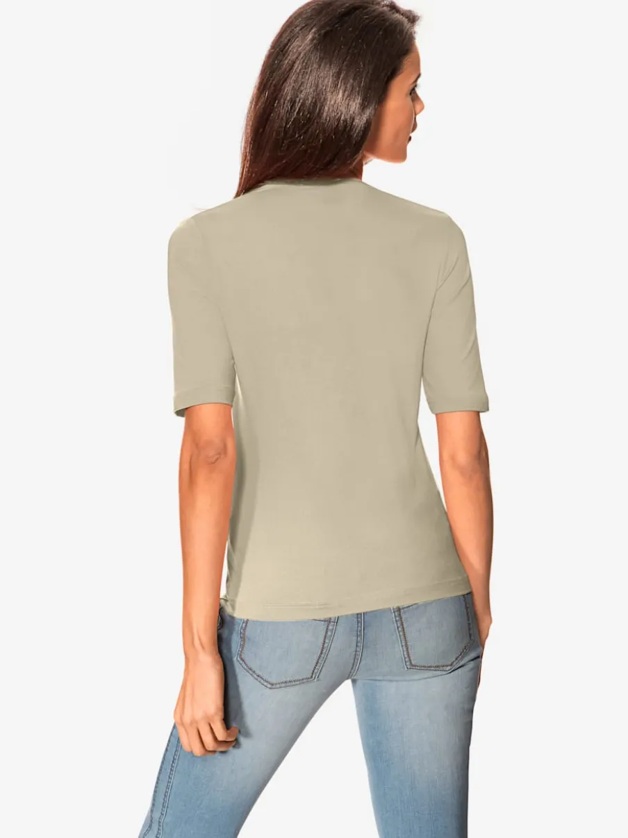 T-shirt à manches mi-longues col en v ajusté doux