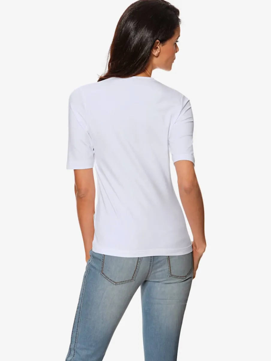 T-shirt à manches mi-longues col en v ajusté doux