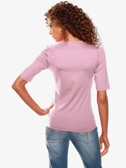 T-shirt à manches mi-longues col en v ajusté doux