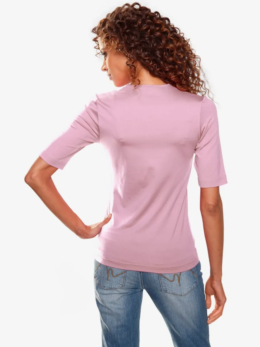 T-shirt à manches mi-longues col en v ajusté doux