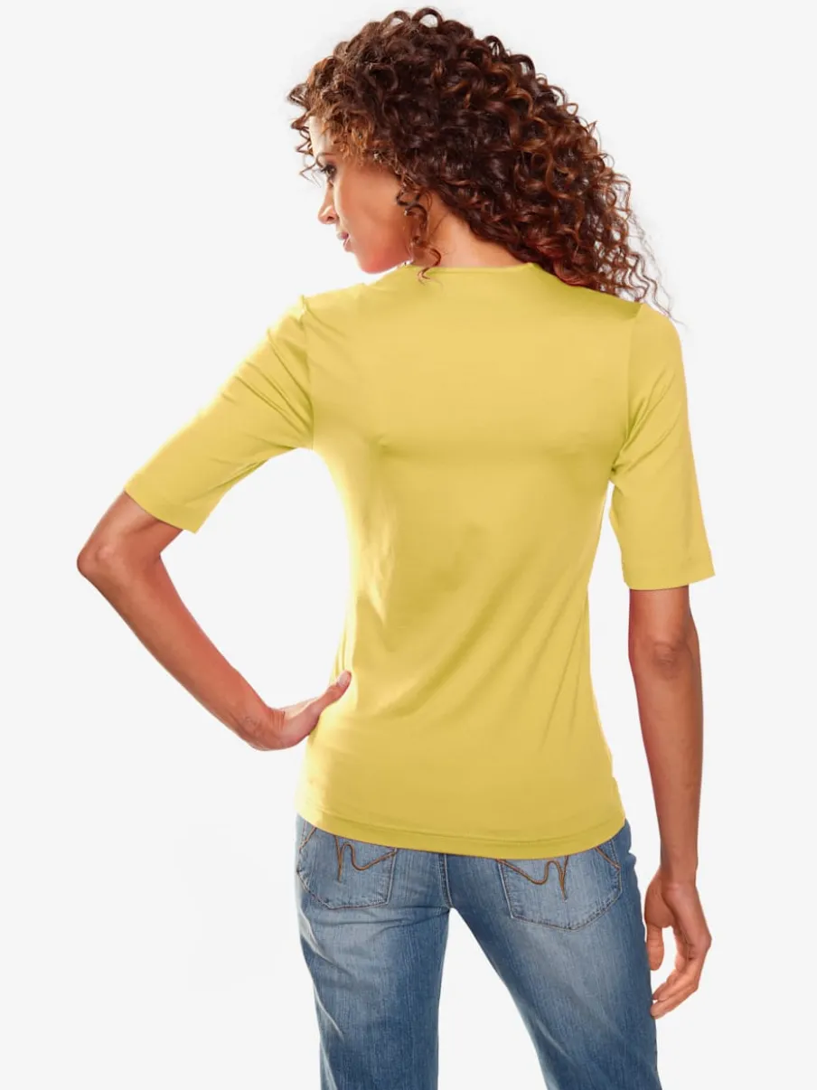 T-shirt à manches mi-longues col en v ajusté doux