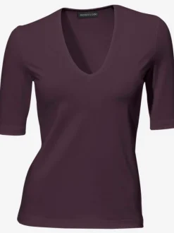 T-shirt à manches mi-longues col en v ajusté doux