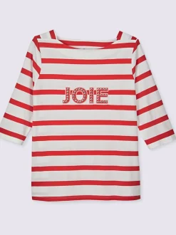 T-shirt à manches 3/4 mélange de rayures et de lettres