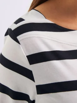 T-shirt à manches 3/4 mélange de rayures et de lettres