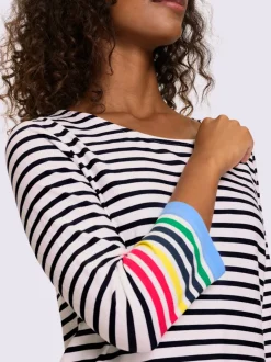 T-shirt à manches 3/4 motifs rayés avec détails contrastés
