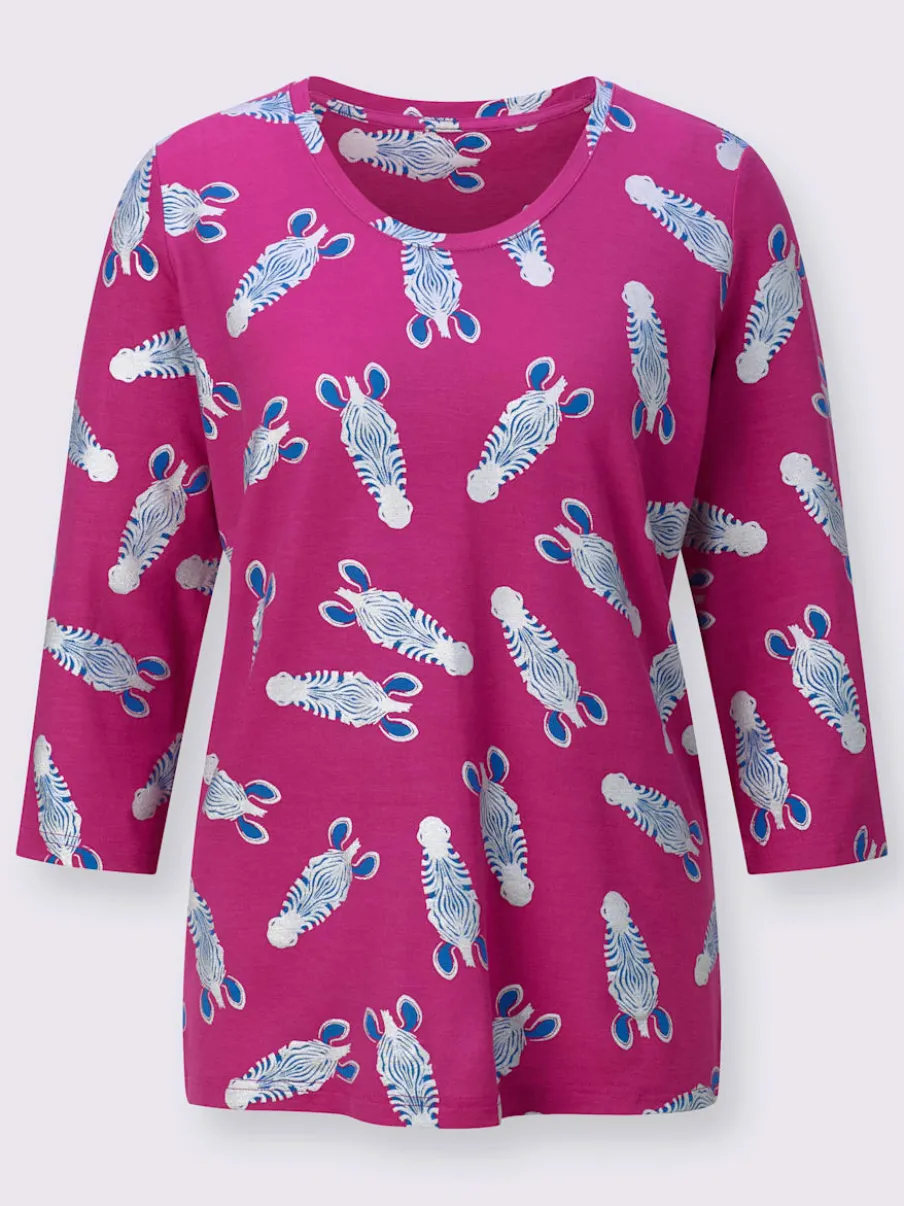T-shirt à manches 3/4 motif zèbres imprimé brillant