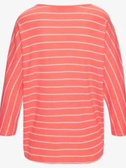 T-shirt à manches 3/4 rayures structurées coupe ample coton viscose