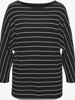 T-shirt à manches 3/4 rayures structurées coupe ample coton viscose