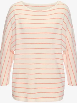 T-shirt à manches 3/4 rayures structurées coupe ample coton viscose