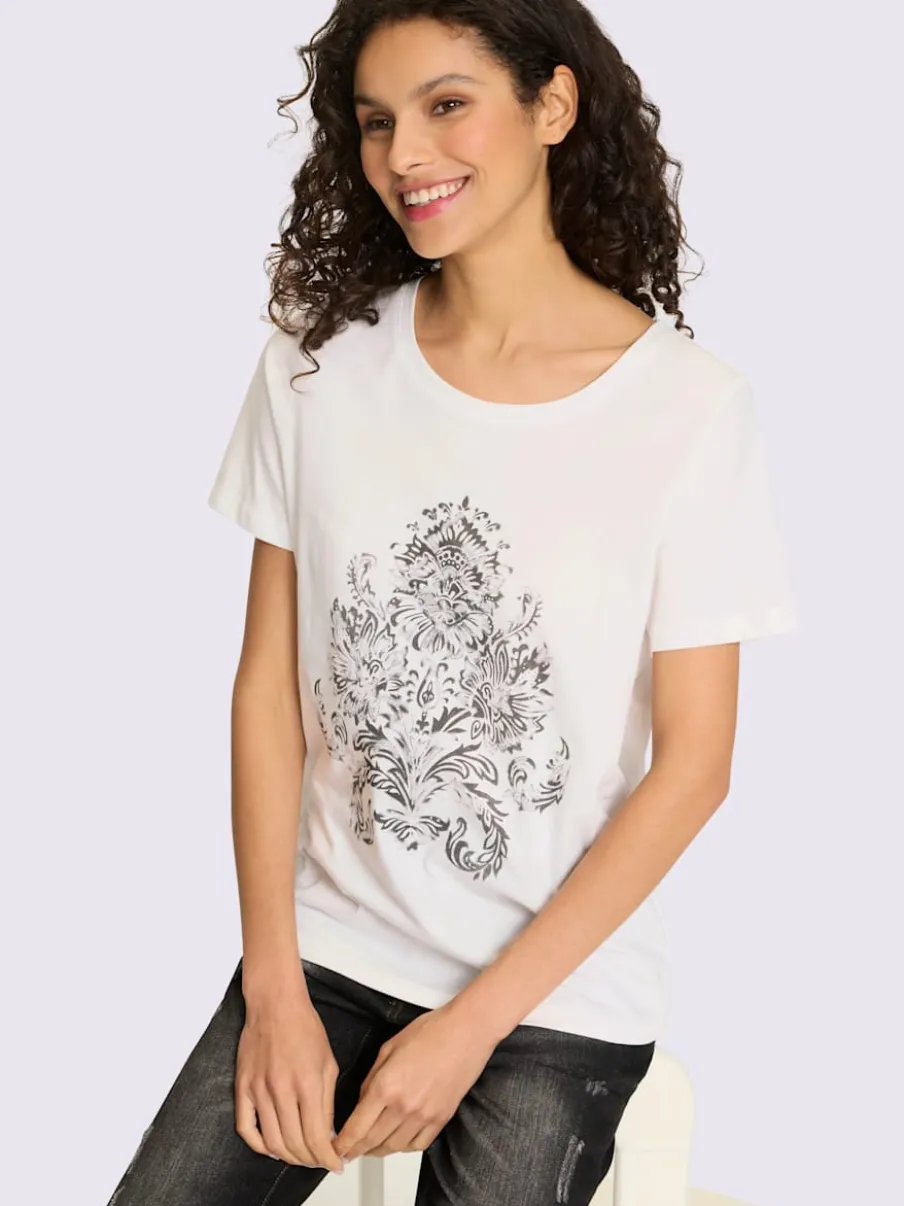 T-shirt moderne en coton avec imprimé feuille graphique