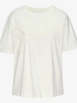 T-shirt à motif floral brodé avec mancherons en coton biologique