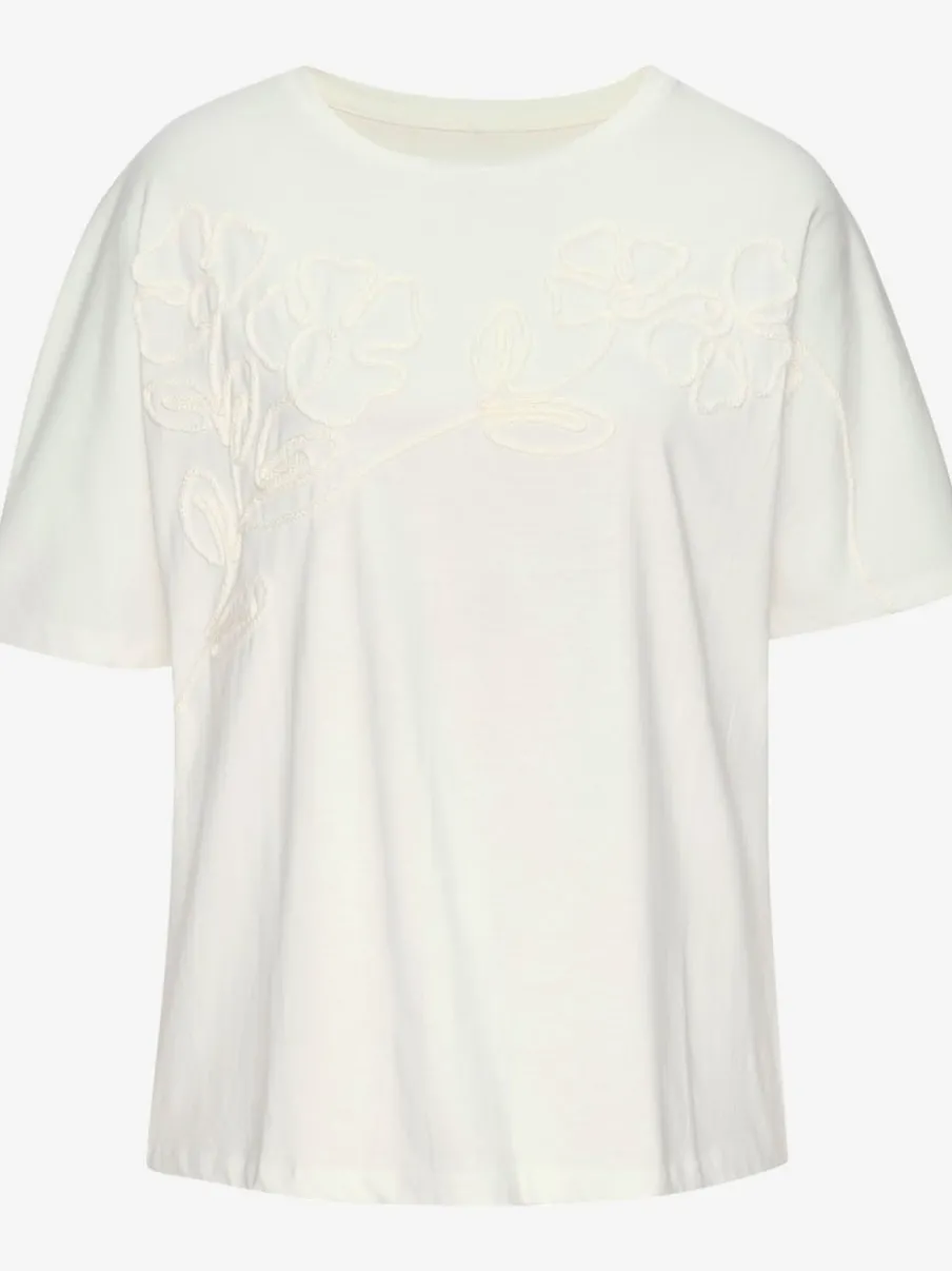 T-shirt à motif floral brodé avec mancherons en coton biologique