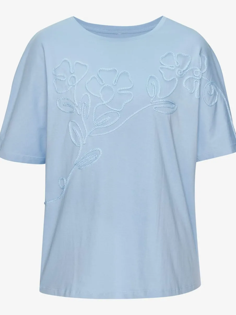 T-shirt à motif floral brodé avec mancherons en coton biologique