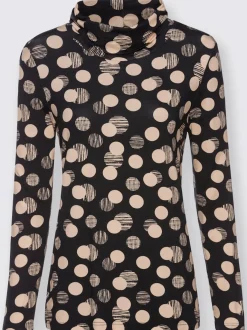 T-shirt à motifs pois col roulé manches longues fluide