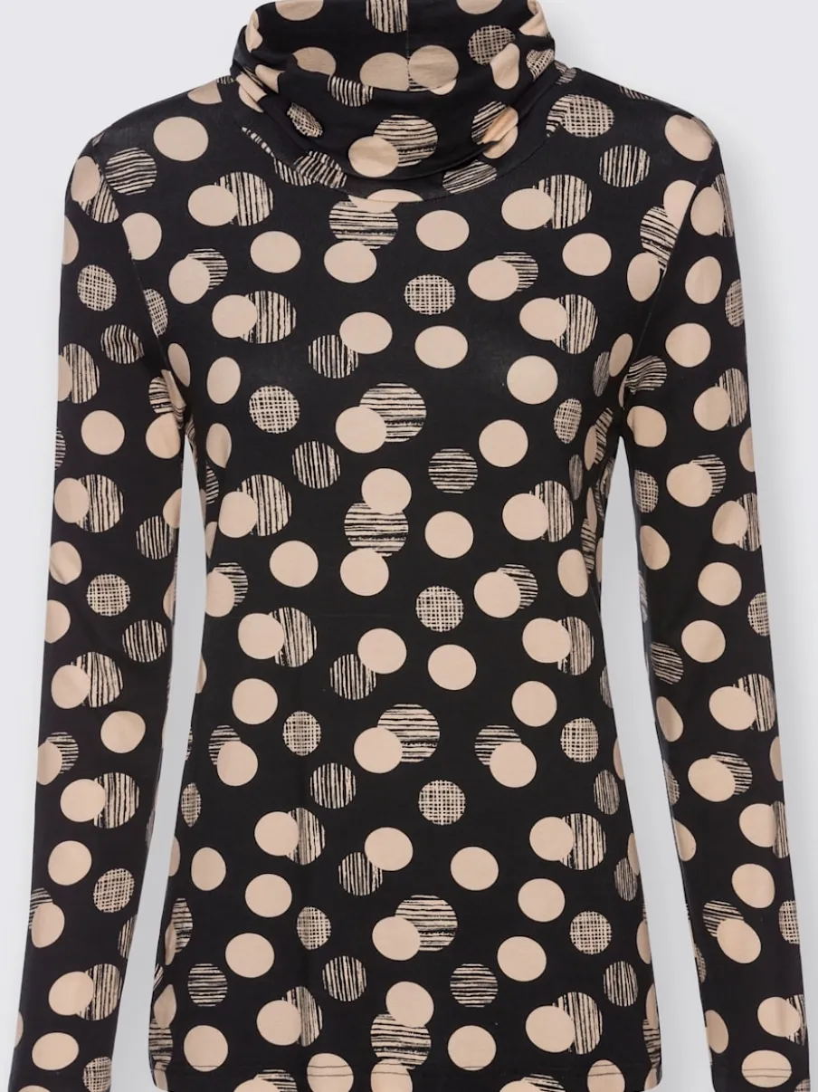 T-shirt à motifs pois col roulé manches longues fluide