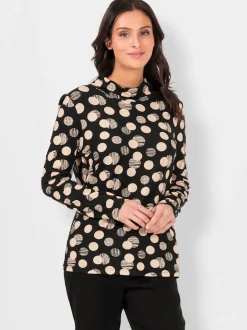 T-shirt à motifs pois col roulé manches longues fluide