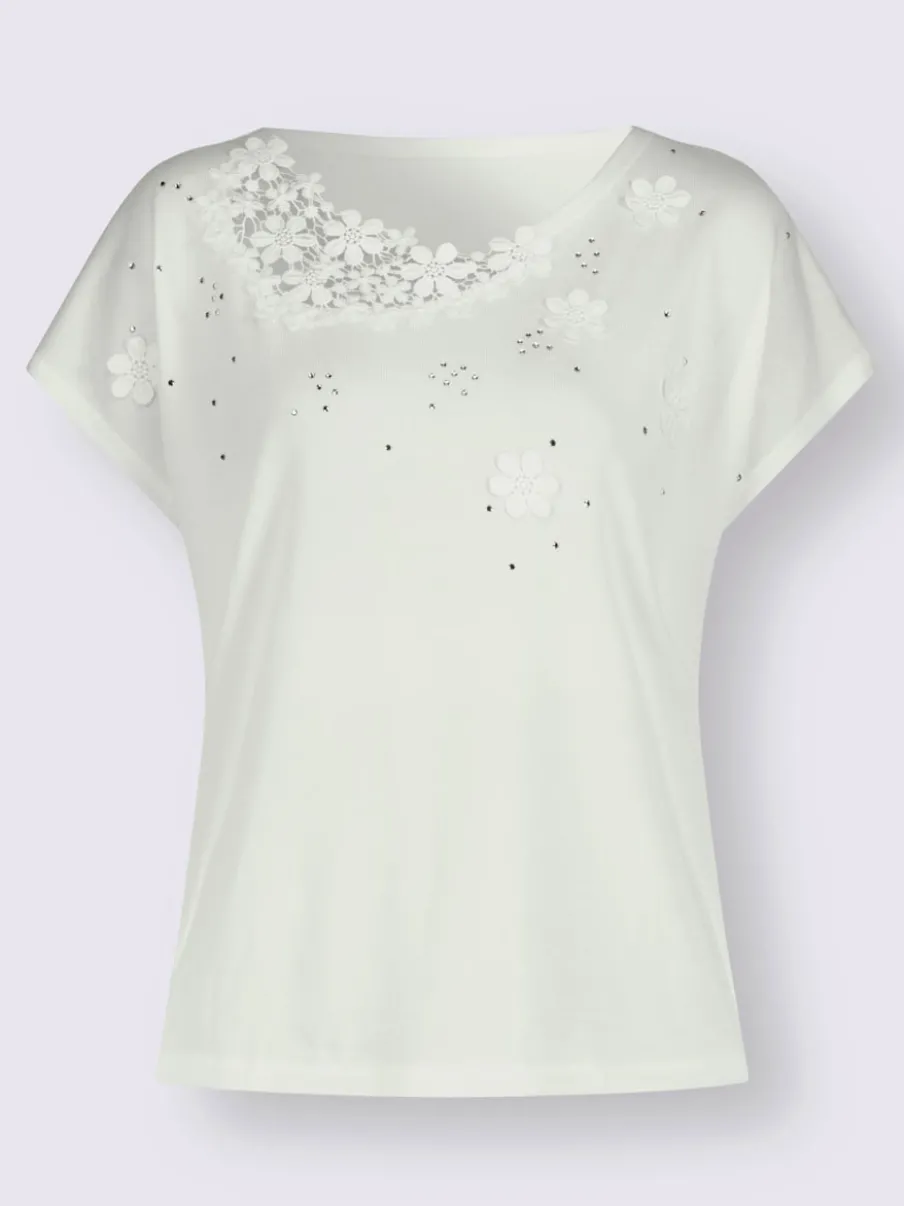 T-shirt orné de floral et pierres brillantes devant