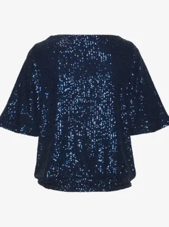 T-shirt à paillettes avec large encolure ronde et manches mi-longues