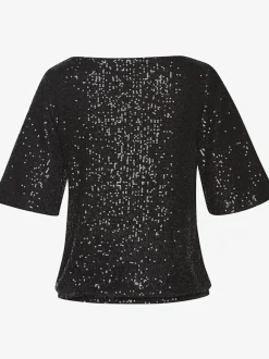 T-shirt à paillettes avec large encolure ronde et manches mi-longues