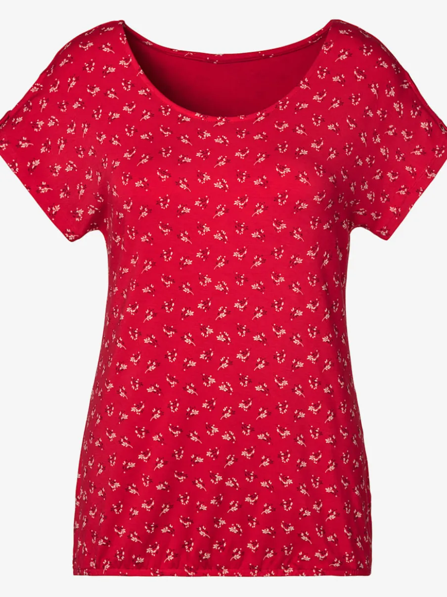 T-shirt à petits nœuds et découpe aux manches avec motif floral