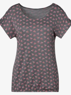 T-shirt à petits nœuds et découpe aux manches avec motif floral