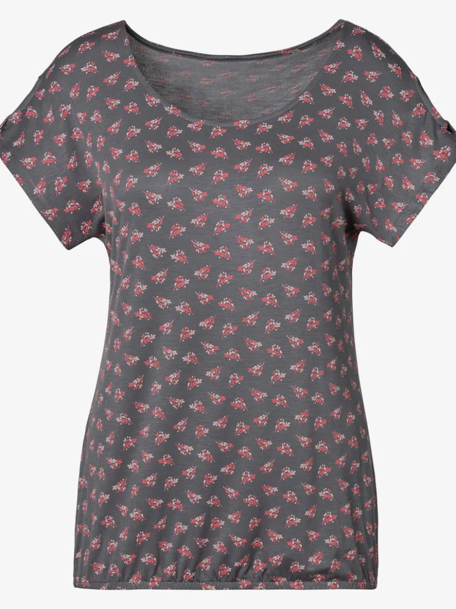 T-shirt à petits nœuds et découpe aux manches avec motif floral