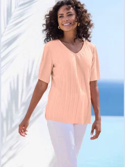 T-shirt plissé avec encolure V et manches courtes