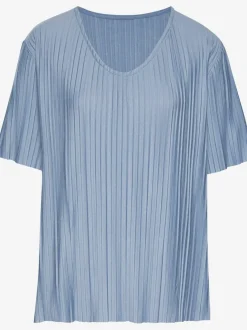T-shirt plissé avec encolure V et manches courtes