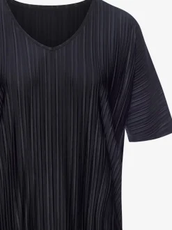 T-shirt plissé en tissu brillant avec col V et manches chauve-souris