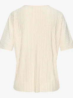 T-shirt plissé en tissu brillant avec col V et manches chauve-souris