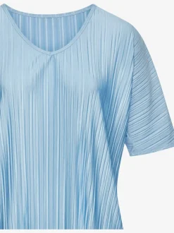 T-shirt plissé en tissu brillant avec col V et manches chauve-souris