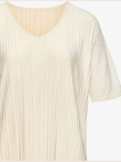 T-shirt plissé en tissu brillant avec col V et manches chauve-souris