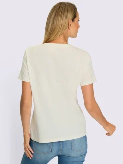 T-shirt pur coton avec inscription et paillettes décoratives