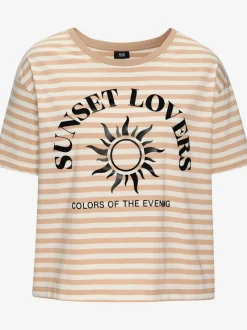 T-shirt rayé avec col rond et grand imprimé devant