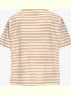 T-shirt rayé avec col rond et grand imprimé devant