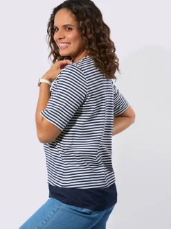T-shirt rayé avec encolure ronde et ourlet tissé