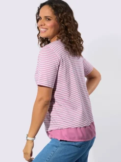 T-shirt rayé avec encolure ronde et ourlet tissé