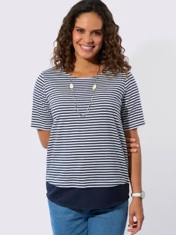 T-shirt rayé avec encolure ronde et ourlet tissé