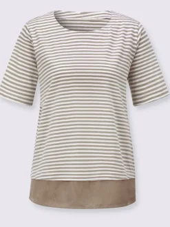 T-shirt rayé avec encolure ronde et ourlet tissé