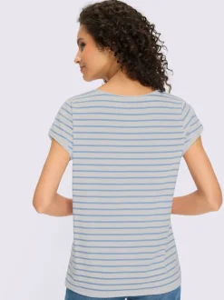 T-shirt rayé à col rond et manches courtes en coton