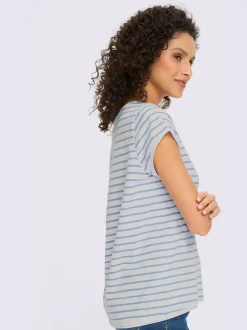 T-shirt rayé à col rond et manches courtes en coton