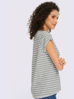T-shirt rayé à col rond et manches courtes en coton