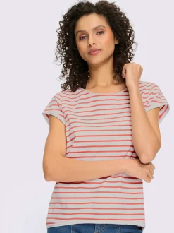 T-shirt rayé à col rond et manches courtes en coton