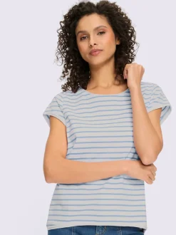 T-shirt rayé à col rond et manches courtes en coton