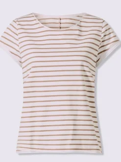 T-shirt rayé à col rond et manches courtes en coton