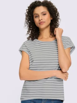 T-shirt rayé à col rond et manches courtes en coton