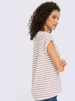 T-shirt rayé à col rond et manches courtes en coton